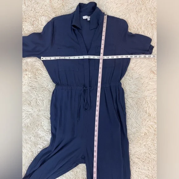 Thakoon Collective Navy blue Short Sleeve Jumpsuit SZ 2 viscose rayon drawstring - Picture 9 of 11
